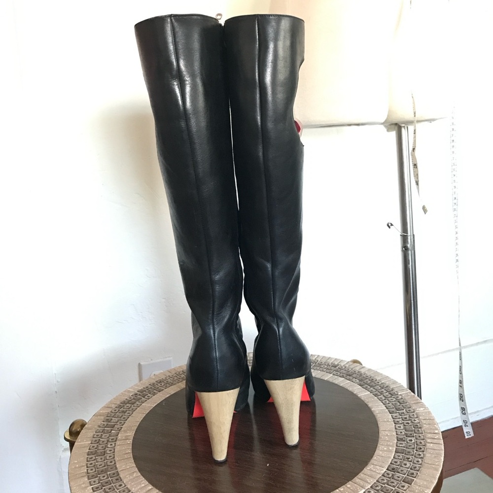 SOLD Matiko Cut Out Opening Black Leather knee high Tall Boots size 9.5 - Picture 4 of 10